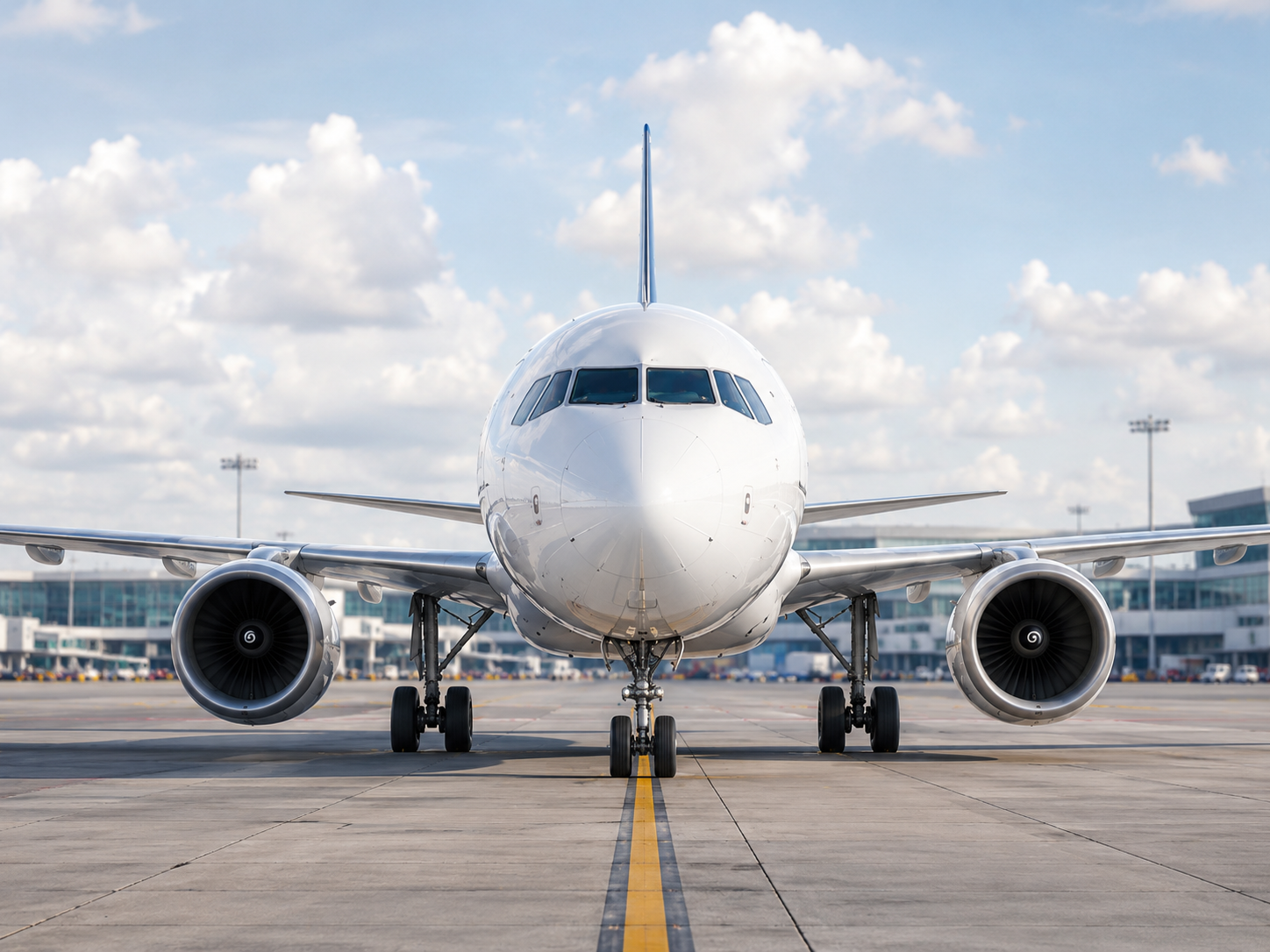 Front-facing aircraft on the runway centerline